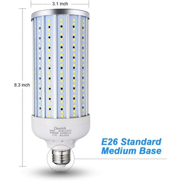 DooVii 2-Pack 500W Equivalent LED Corn Bulb,5500 Lumen 6000K,Cool Daylight LED - Picture 5 of 9